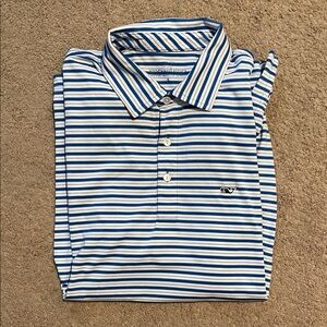 Vineyard Vines Men’s White & Blue Striped Polo